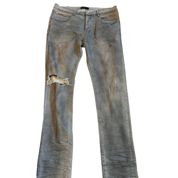 Purple NWT P001 Light Dirty Wax Jeans 36 Distressed Low Rise Stretch Streetwear - Picture 1 of 11